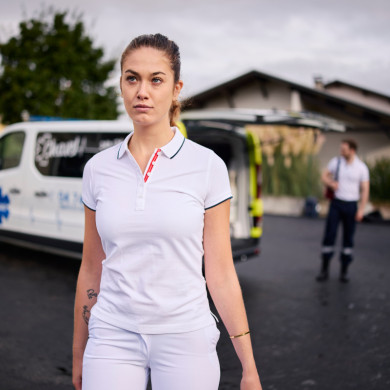 Polo femme contrasté ambulancier | Sanipod