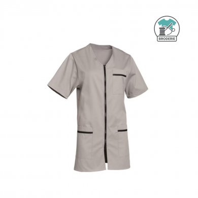 Blouse manches courtes à zip - femme - avec broderie