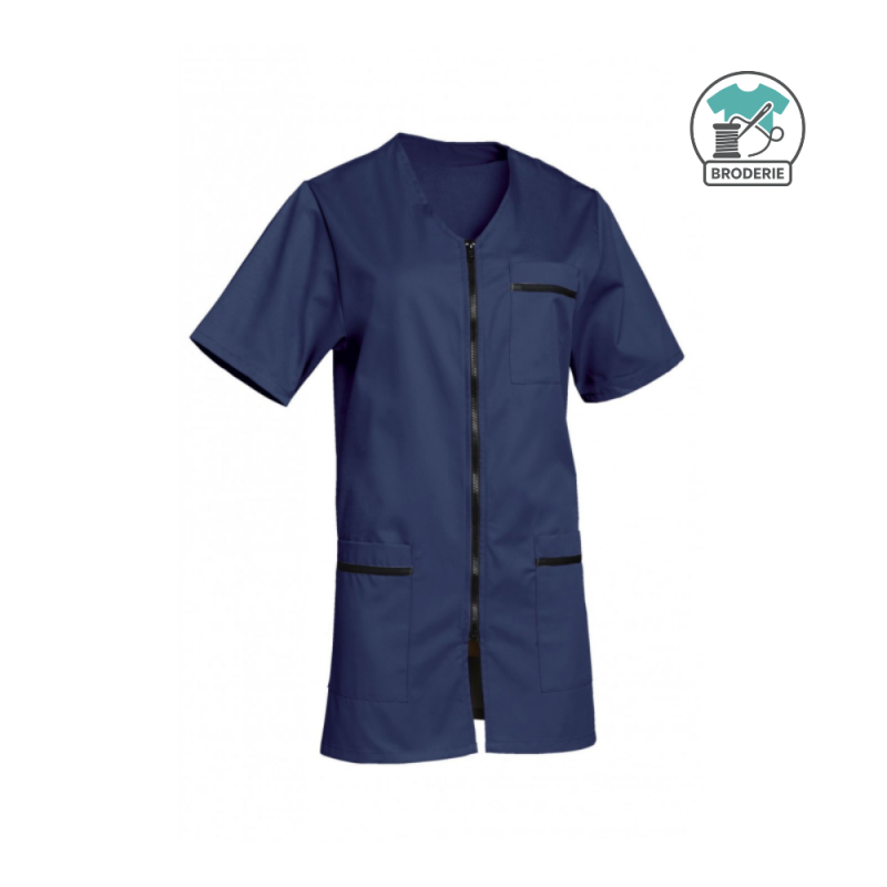 Blouse manches courtes à zip - femme - avec broderie