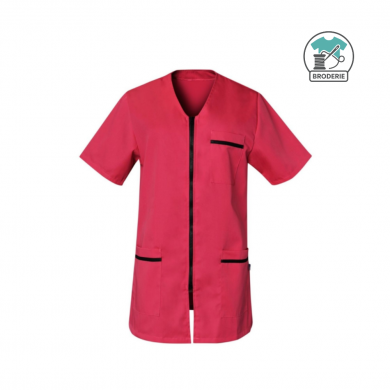 Blouse manches courtes à zip - femme - avec broderie